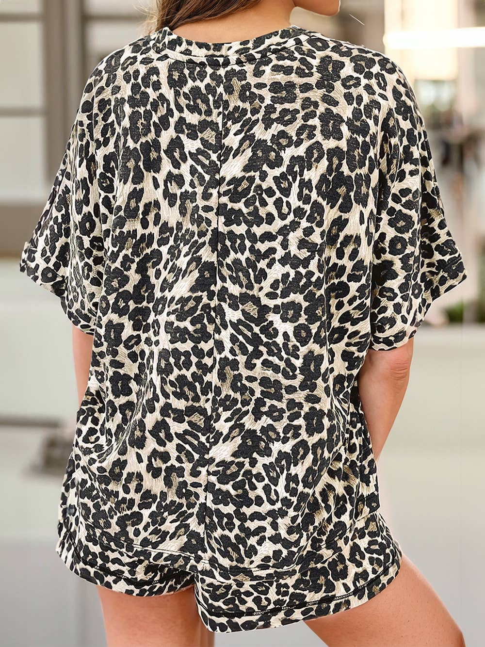 Cheetah Printed Casual Tee and Shorts Lounge Set
