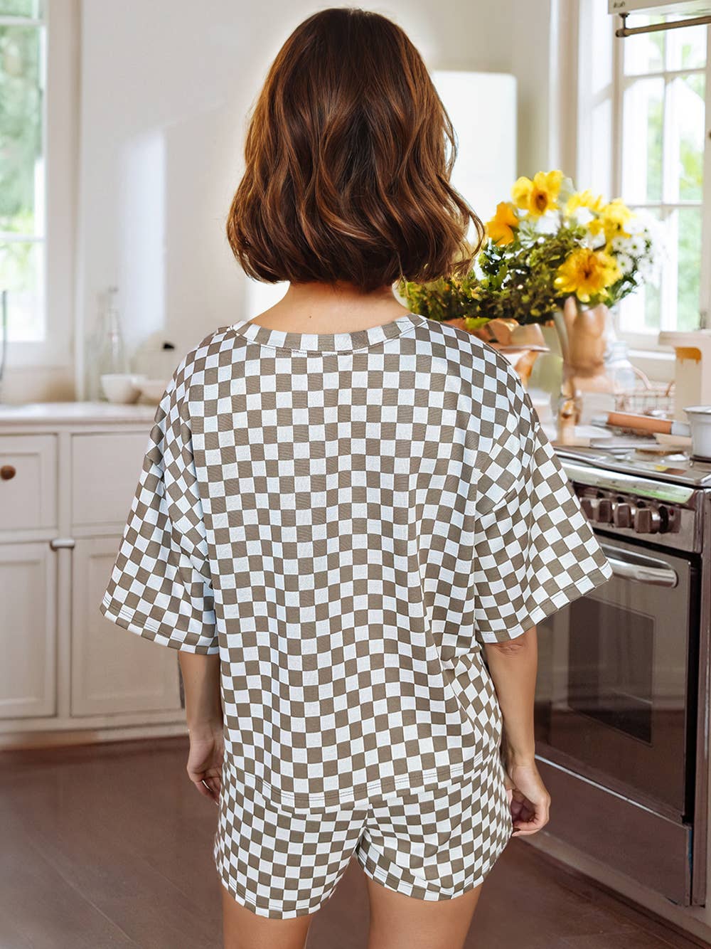 Checkered Top and Short Casual 2pcs Set