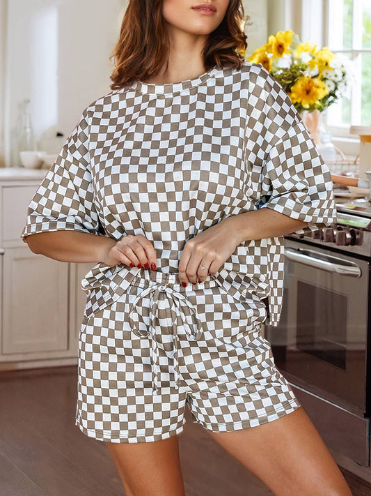 Checkered Top and Short Casual 2pcs Set