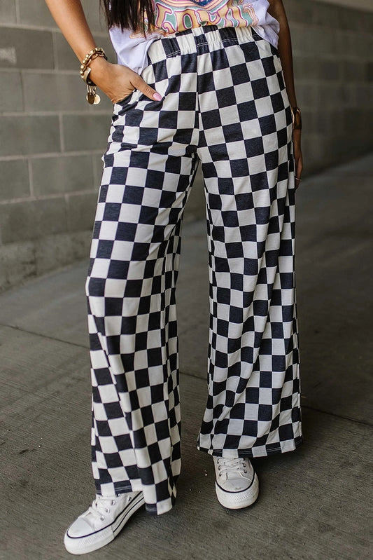 Checkerboard High Waist Wide Leg Pants