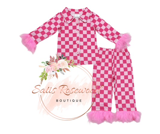 KIDS PREORDER: Plush Edge Rose Red Plaid Pajamas