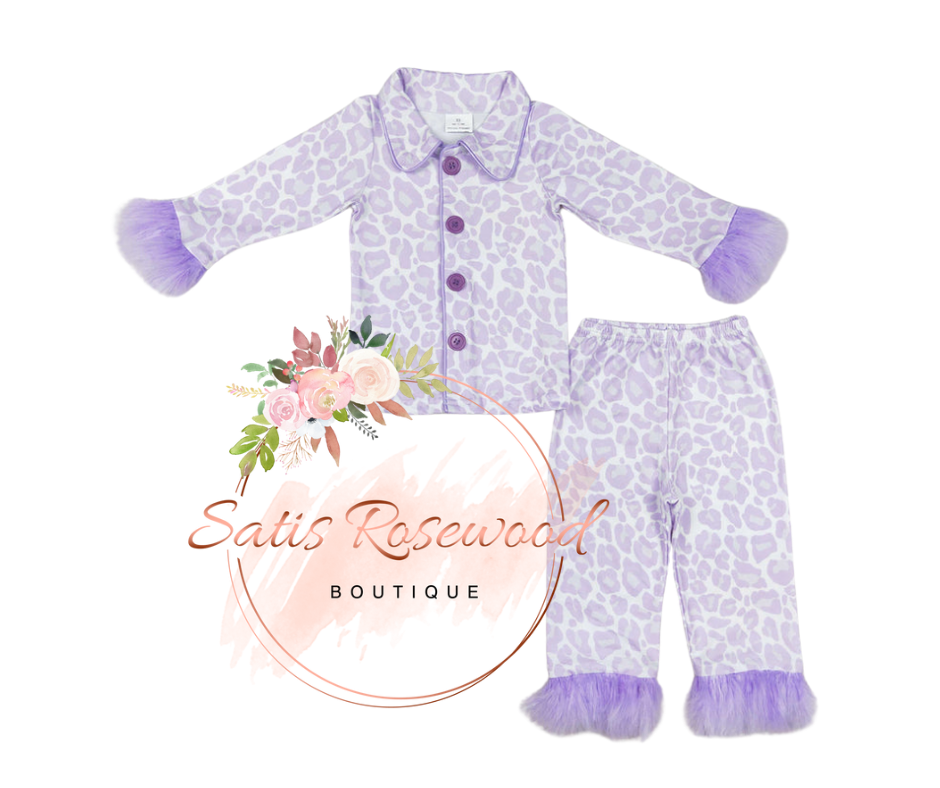 KIDS PREORDER: Plush Edge Purple Leopard Pajamas