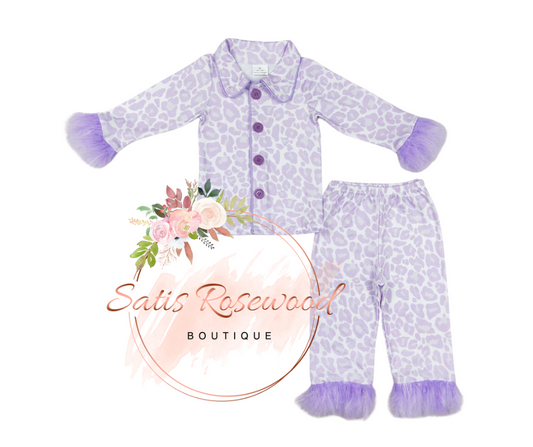 KIDS PREORDER: Plush Edge Purple Leopard Pajamas