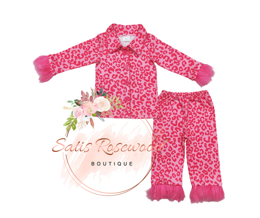 KIDS PREORDER: Plush Edge Leopard Print Pink Pajamas
