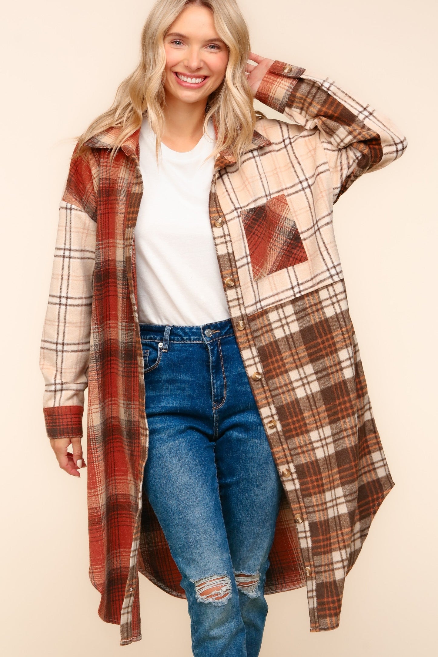 Flannel Plaid Oversized Shacket with Pockets