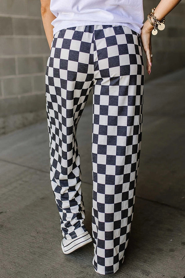 Checkerboard High Waist Wide Leg Pants