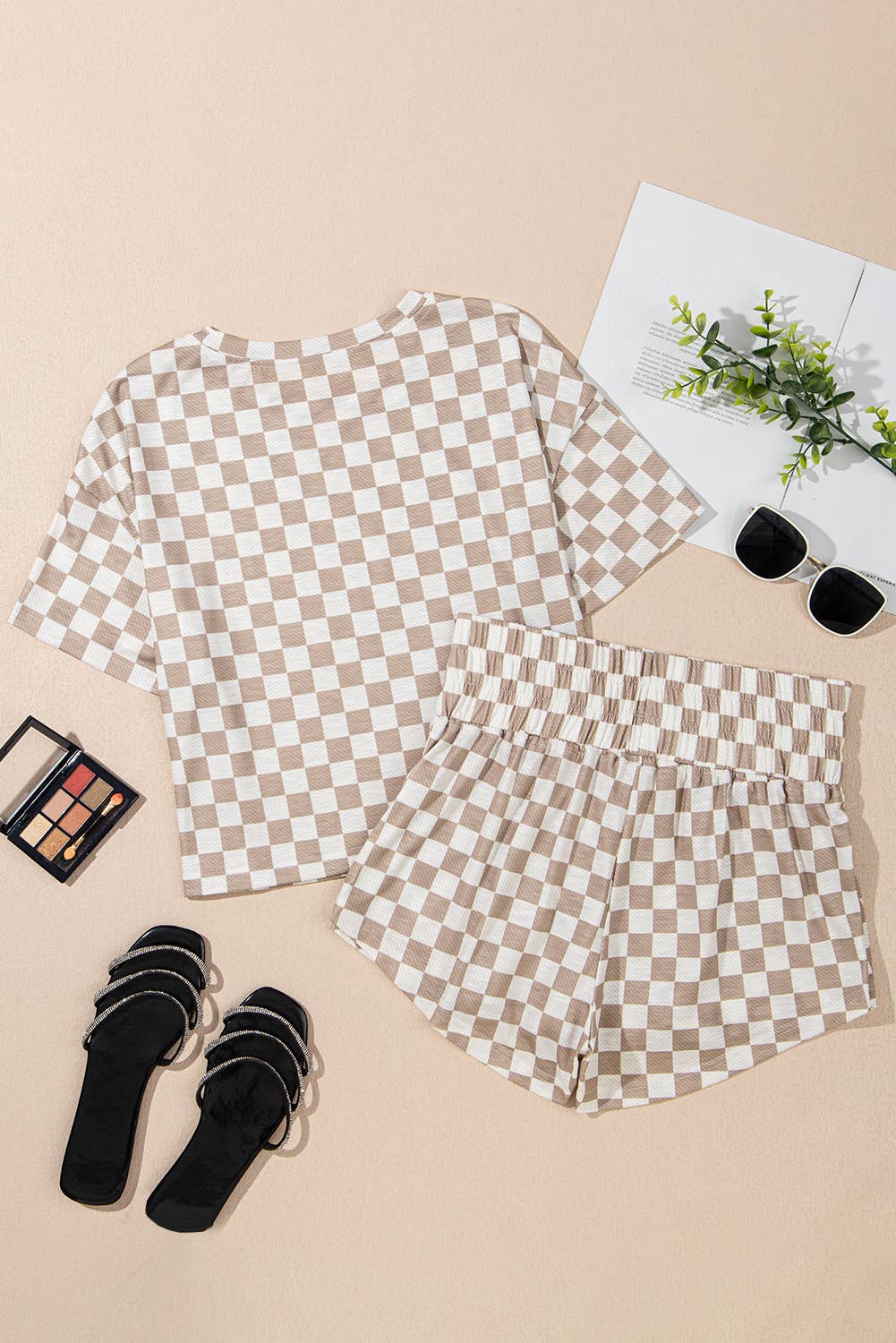 Checkerboard T Shirt and High Waist Skorts 2 Piece Outfit