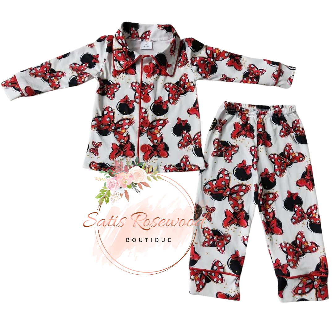 KIDS PREORDER: Minnie Bow Print Christmas Pajamas