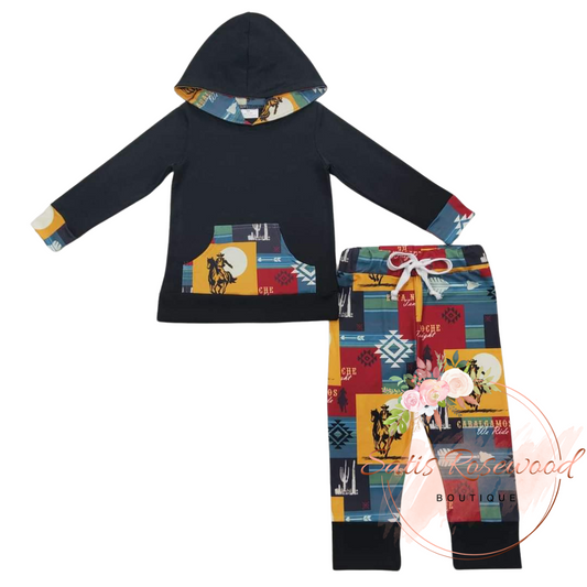 KIDS PREORDER: Equestrian Geometric Hooded Pant Set