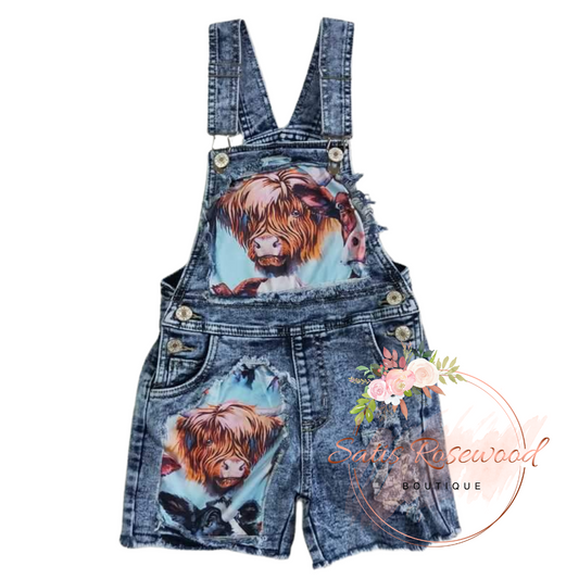 KIDS PREORDER: Cow Print Denim Overall