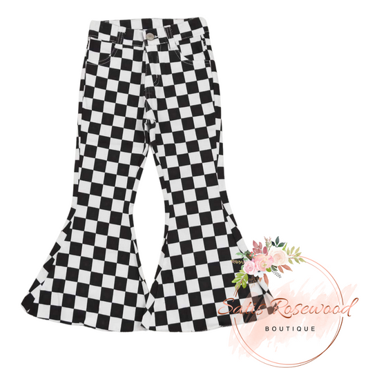 KIDS PREORDER: Black and White Plaid Denim Trousers